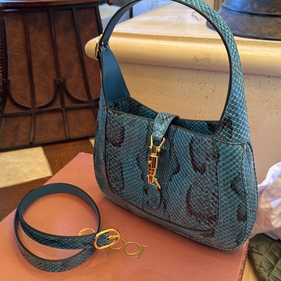 NWT IN BOX Limited Edition GUCCI MED JACKIE EXOTIC SKINS BLUE PYTHON - Picture 5 of 6